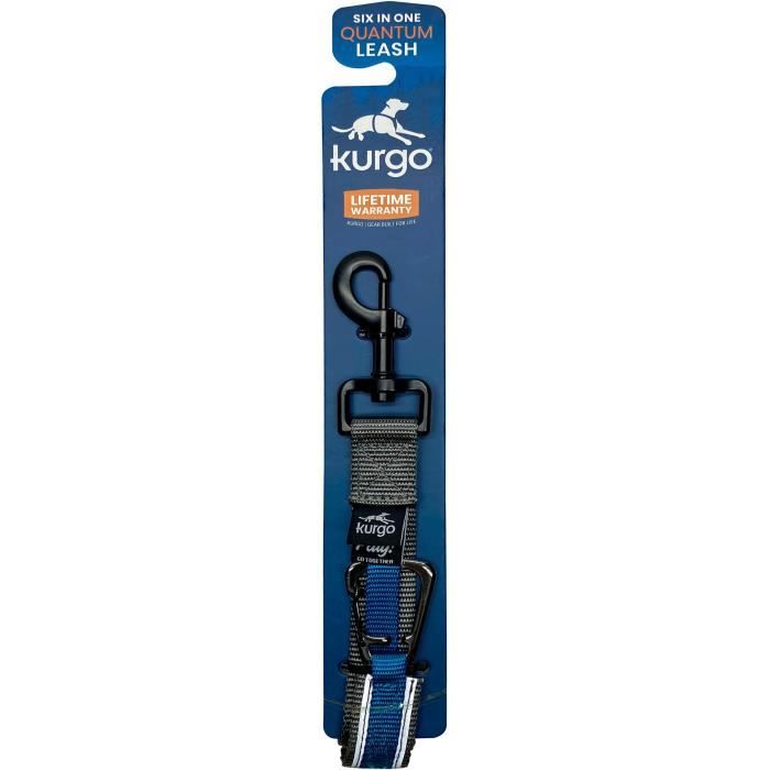 Laisse mains libres - KURGO - QUANTUM - 6 positions - 120 a 180 cm - Bleu