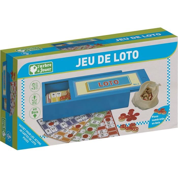 Jeu de Loto en Bois - L'ARBRE A JOUER - 66330 - 48 cartes - Pions numérotés - Regle du jeu