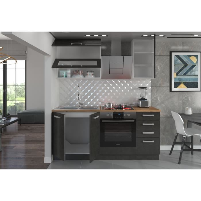 LASSEN Cuisine complete L 180 cm avec meuble four et plans de travail - 6 éléments - Gris Matera