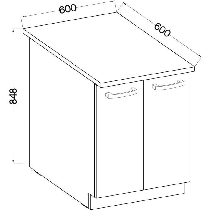 Meuble bas 2 portes battantes - Gris mat - L 60 x P 51,6 x H 85 cm - LASSEN