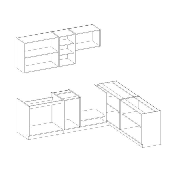 LASSEN Cuisine complete d'angle 240x165 cm avec plan de travail - Angles réversible - 8 éléments -  Gris Matera