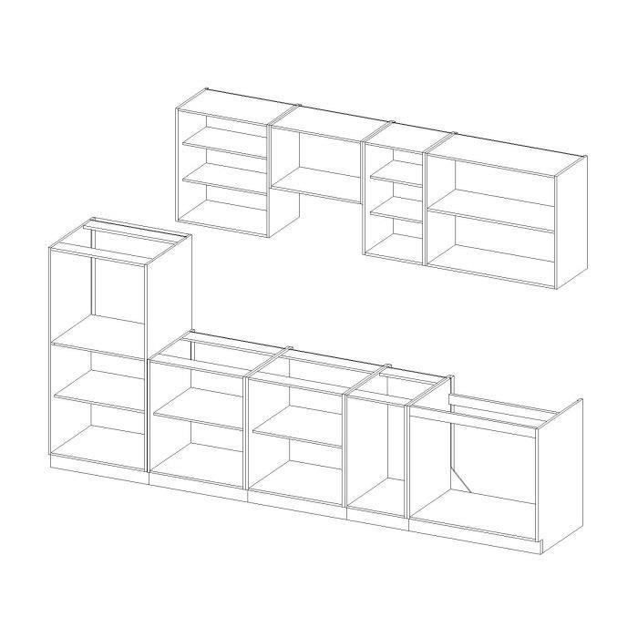 LASSEN Cuisine complete L 300 cm avec demi-colonne four et hotte - Décor chene sonoma