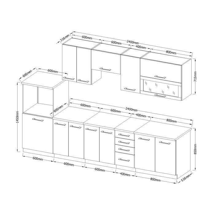 LASSEN Cuisine complete L 300 cm avec demi-colonne four et hotte - Décor chene sonoma