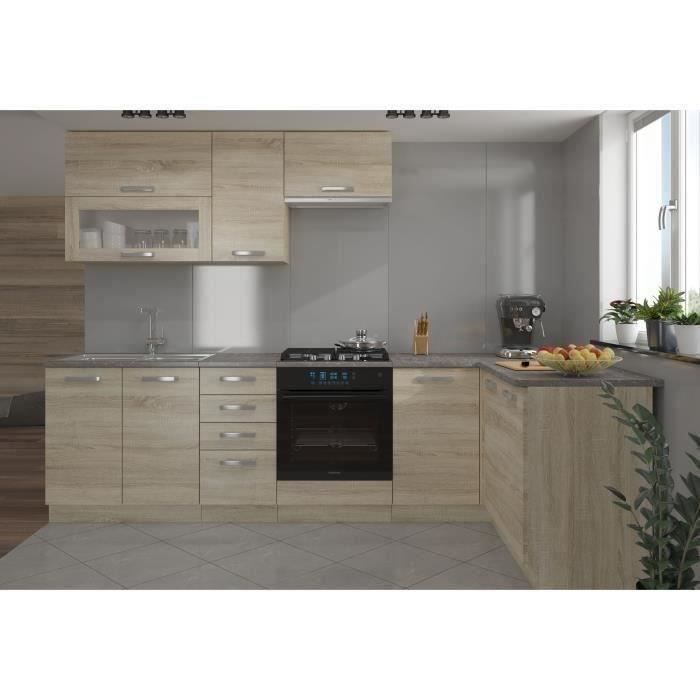 LASSEN Cuisine complete d'angle 240x165 cm avec plan de travail - Angle réversible - Décor chene sonoma