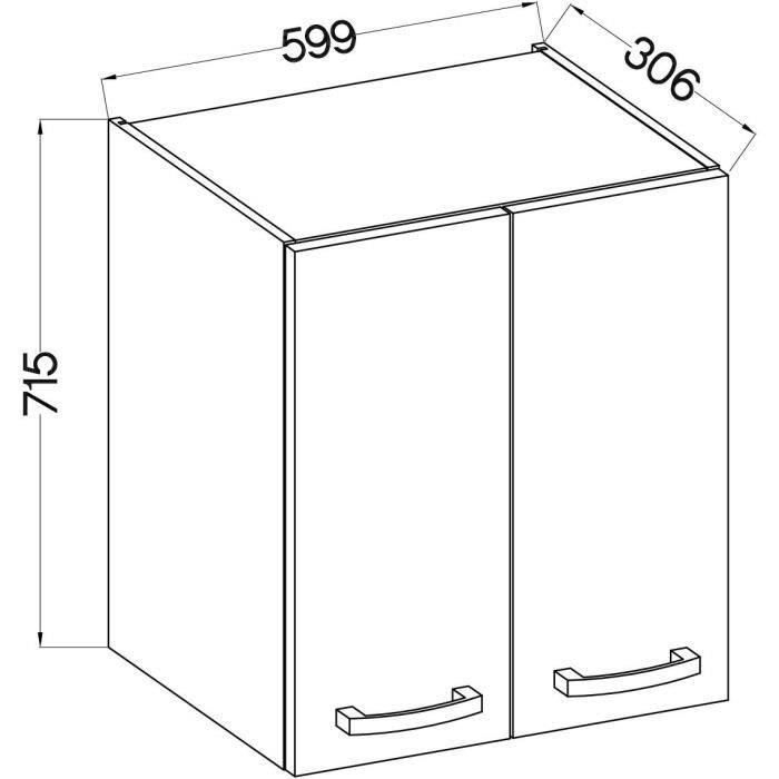 Meuble haut 2 portes battantes - Décor chene sonoma - L 60 cm x P 31,6 x H 72 cm - LASSEN