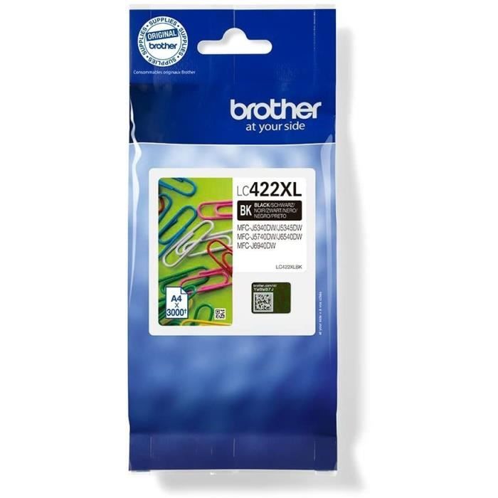 Cartouche LC422XLBK - BROTHER - Noir - 3000p - Pour Business Smart MFC-J5340DW, MFC-J5345DW, MFC-J5740DW, MFC-J6540DW et