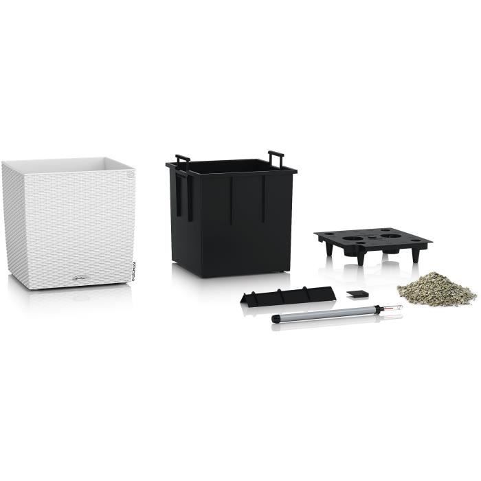 Pot de fleur LECHUZA Cube Cottage 50 - kit complet, blanc - Plastique - 14 L - 49 x 49 x 49,5 cm