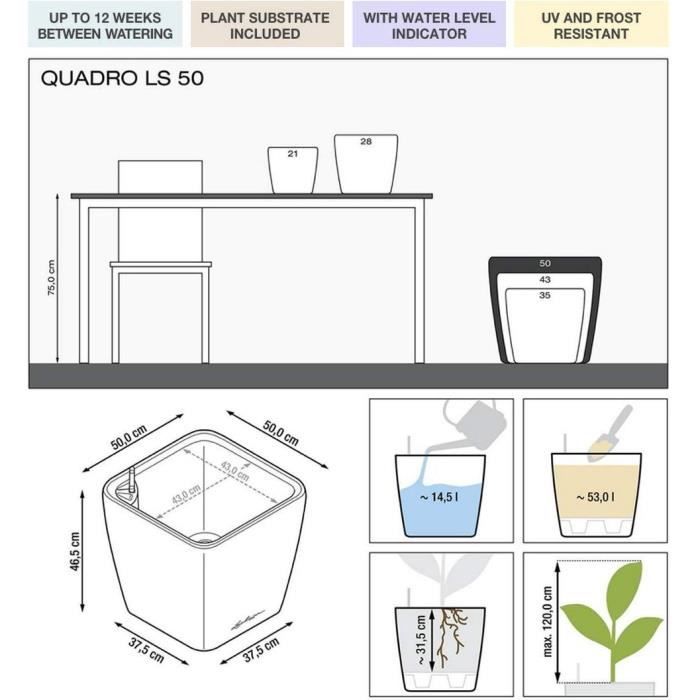 Pot de fleur - LEC - Quadro Premium LS 50 - blanc brillant - systeme d'irrigation intégré