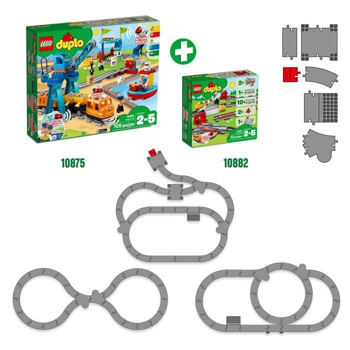 LEGO DUPLO Town Les Rails du Train Jeu de Construction - Circuit avec Brique d'Action Rouge