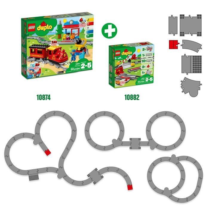 LEGO DUPLO Town Les Rails du Train Jeu de Construction - Circuit avec Brique d'Action Rouge