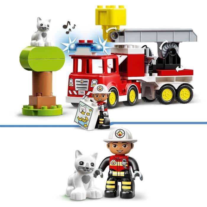 LEGO 10969 DUPLO Town Le Camion de Pompiers, Jouet Éducatif, Figurines, Sauver les Animaux, Jeu Éducatif, Cadeau Enfants Des 2 Ans