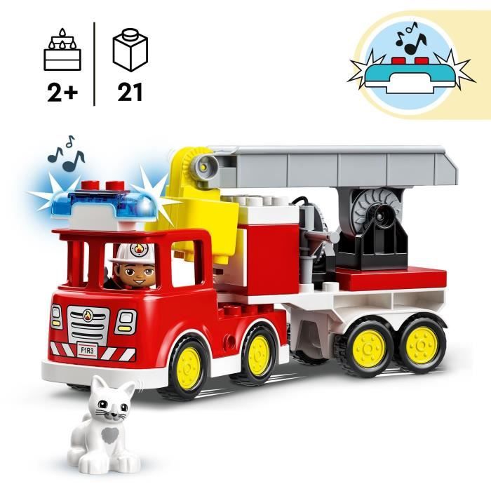 LEGO 10969 DUPLO Town Le Camion de Pompiers, Jouet Éducatif, Figurines, Sauver les Animaux, Jeu Éducatif, Cadeau Enfants Des 2 Ans