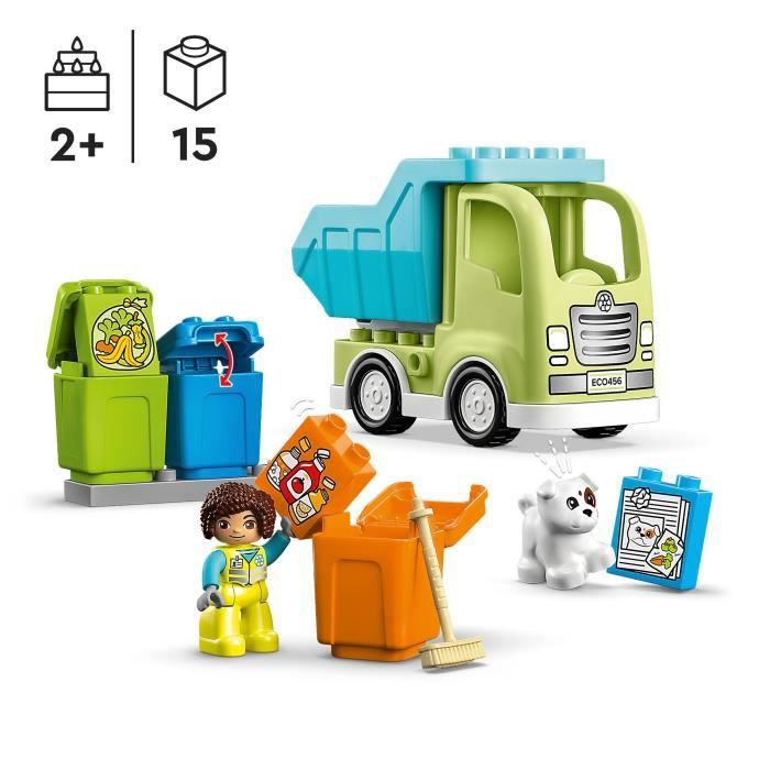 LEGO DUPLO 10987 Le Camion de Recyclage, Jouets Éducatifs et de Tri de Couleurs, Enfants 2 Ans