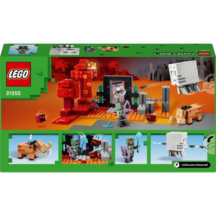 LEGO 21255 Minecraft L'Embuscade au Portail du Nether, Jouet avec Scenes de Bataille et Minifigurines, Figurine Hoglin