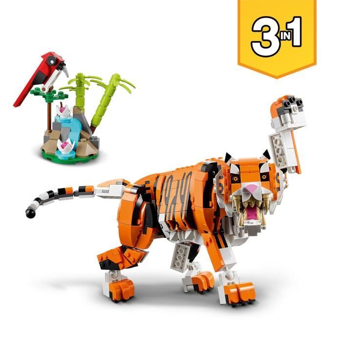 LEGO 31129 Creator 3-en-1 Sa Majesté le Tigre, Jouet et Figurine Animaux, se Transforme en Panda, et Poisson, Enfants Des 9 Ans