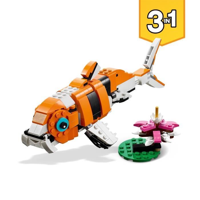 LEGO 31129 Creator 3-en-1 Sa Majesté le Tigre, Jouet et Figurine Animaux, se Transforme en Panda, et Poisson, Enfants Des 9 Ans