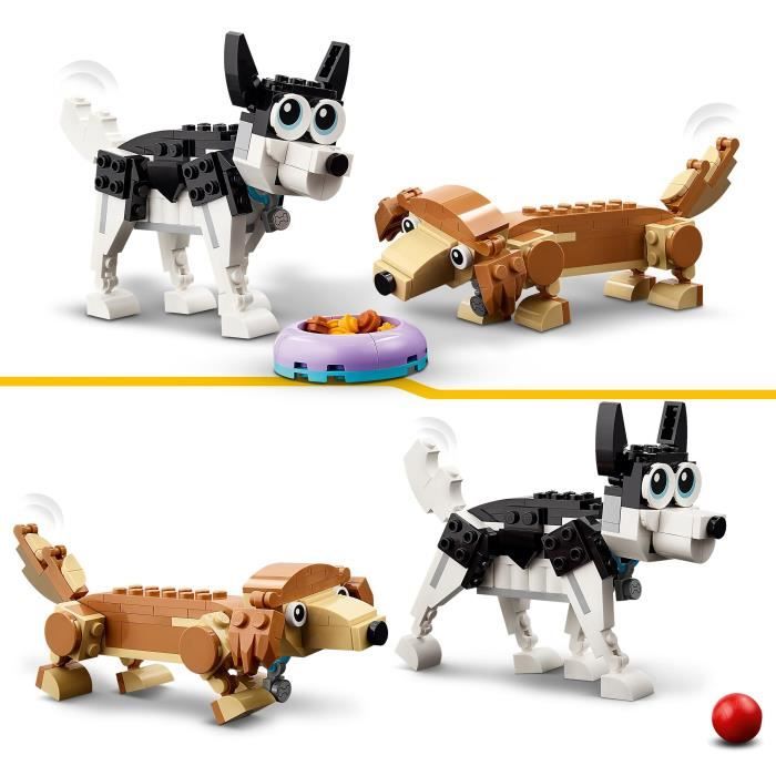 LEGO Creator 3-en-1 31137 Adorables Chiens, Figurines de Teckel, Carlin, Caniche, Enfants Des 7 Ans