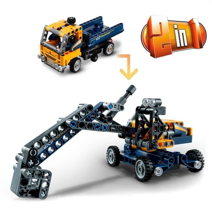 LEGO Technic 42147 Le Camion a Benne Basculante, 2-en-1, Pelleteuse Jouet, Engin de Chantier