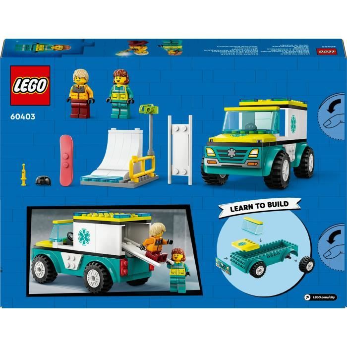 LEGO 60403 City L'Ambulance de Secours et le Snowboardeur, Jeu Enfants avec Jouet de Véhicule Médical et Minifigurines