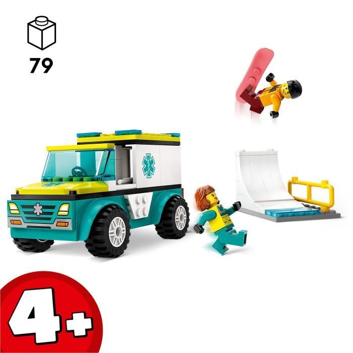 LEGO 60403 City L'Ambulance de Secours et le Snowboardeur, Jeu Enfants avec Jouet de Véhicule Médical et Minifigurines