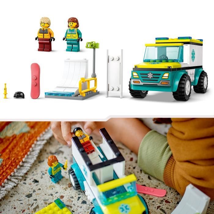 LEGO 60403 City L'Ambulance de Secours et le Snowboardeur, Jeu Enfants avec Jouet de Véhicule Médical et Minifigurines