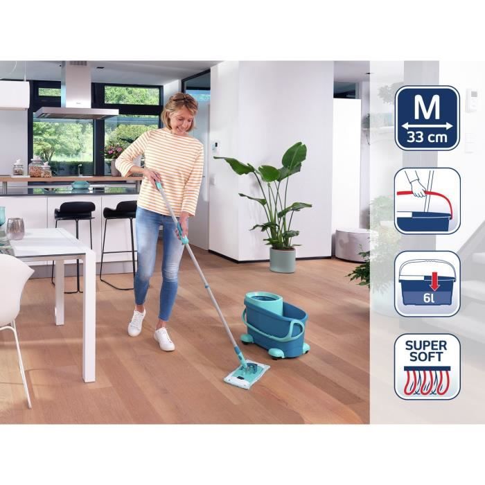 Set balai serpillere seau essoreur a roulettes Clean Twist M Ergo Mobile 52121 Leifheit, balai serpilliere a plat, nettoyeur sol