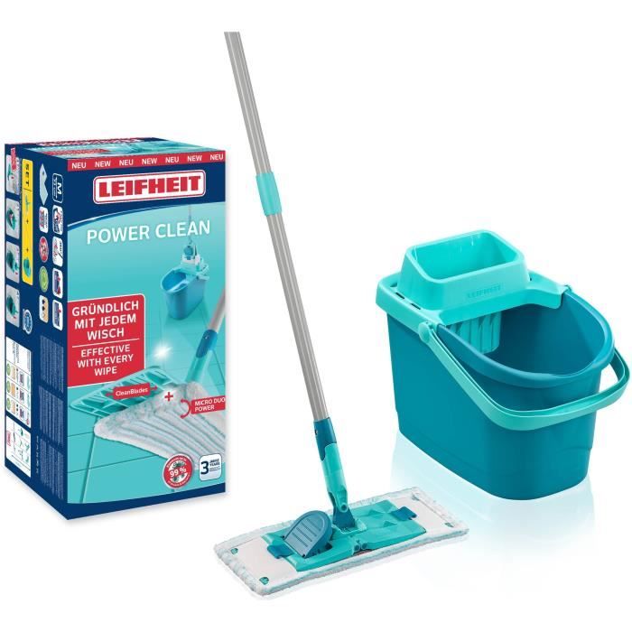 Set balai serpillere - LEIFHEIT - PowerClean M - 55510 - Balai et seau essoreur - Facile d'utilisation - Turquoise