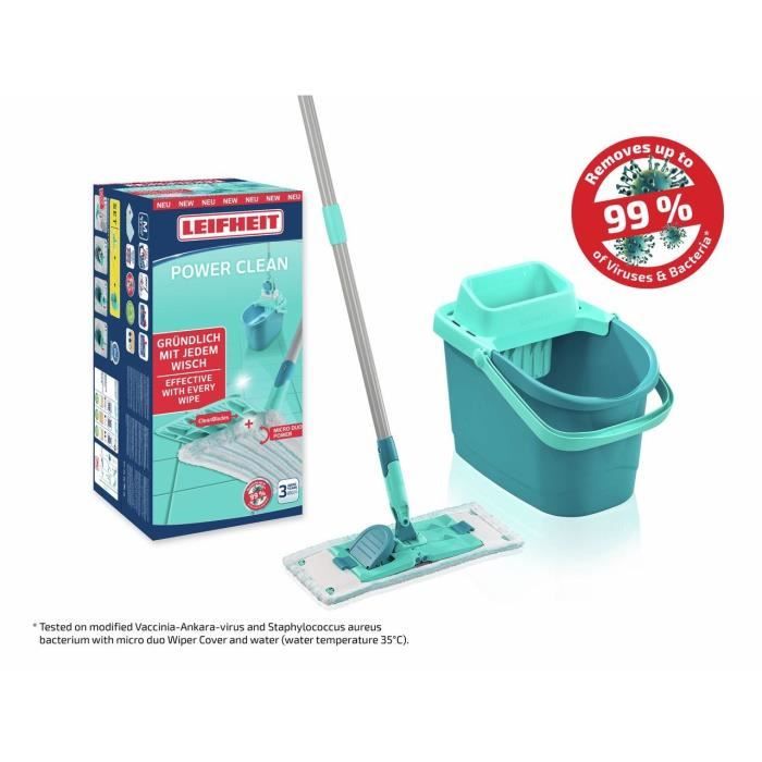 Set balai serpillere - LEIFHEIT - PowerClean M - 55510 - Balai et seau essoreur - Facile d'utilisation - Turquoise