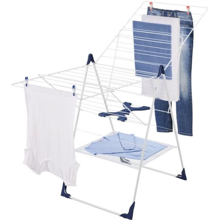 Séchoir a linge sur pied - LEIFHEIT - Classic 250 Flex - 81409 -Ouverture / Fermeture facile - Filet linge - 25 m - Blanc