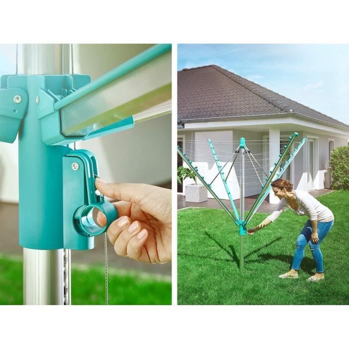 Leifheit 85285 Séchoir jardin parapluie Linomatic 400 Easy - 40 metres avec syteme Easy-Lift, rétractation automatique des fils