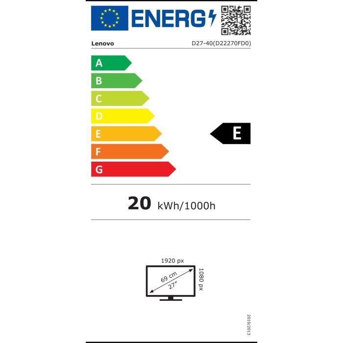 Ecran PC LENOVO D27-40 - 27'' FHD 1920x1080 VA - 75Hz - 4ms - AMD FreeSync - Cable HDMI