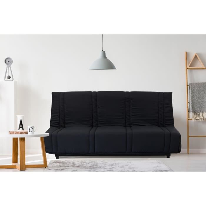 Banquette clic clac 3 places - tissu Noir - Style contemporain - L 193 x P 92 cm - LENA