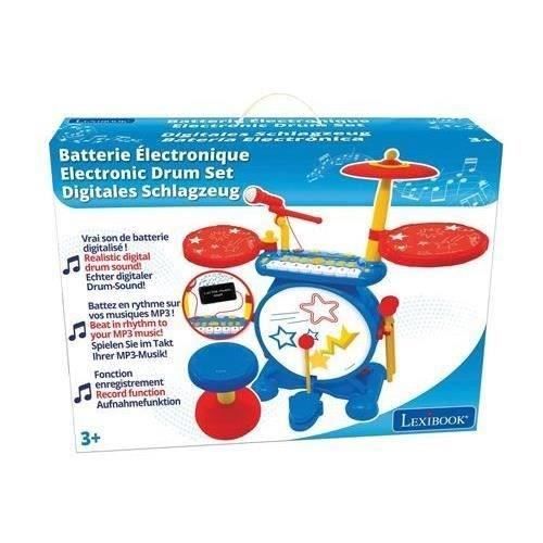 Lexibook - Batterie électronique pour enfant - Lumineuse - Complete avec clavier, cymbales et tabouret - Dés 3 ans