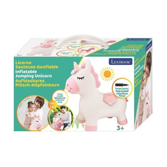 Porteur - LEXIBOOK - Licorne Sauteuse Gonflable en Peluche - Housse Amovible - Pour Enfant a partir de 3 ans