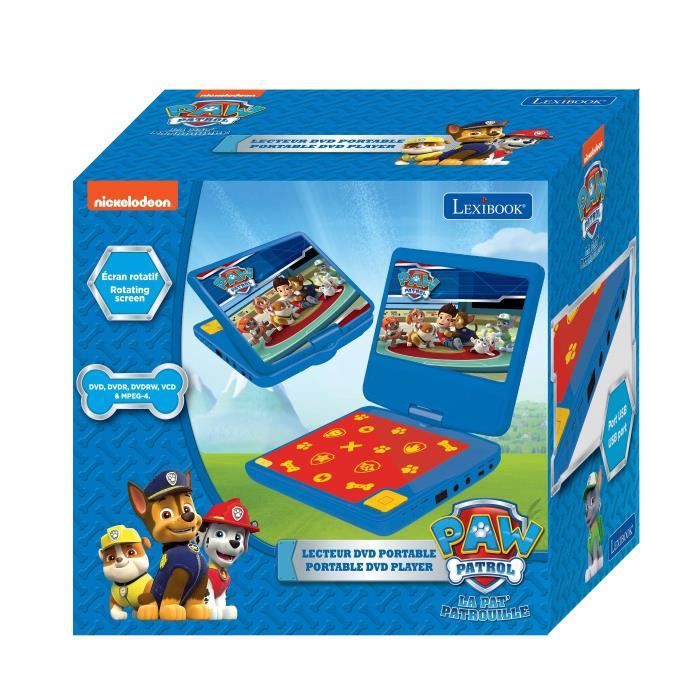 Lecteur DVD portable enfant Pat Patrouille - LEXIBOOK - écran LCD 7 - batterie rechargeable