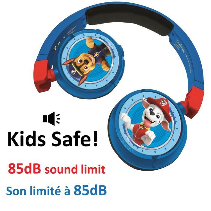 PAT' PATROUILLE - Casque 2 en 1 Bluetooth - Filaire confortable et pliable pour enfants avec limitation de son - LEXIBOOK