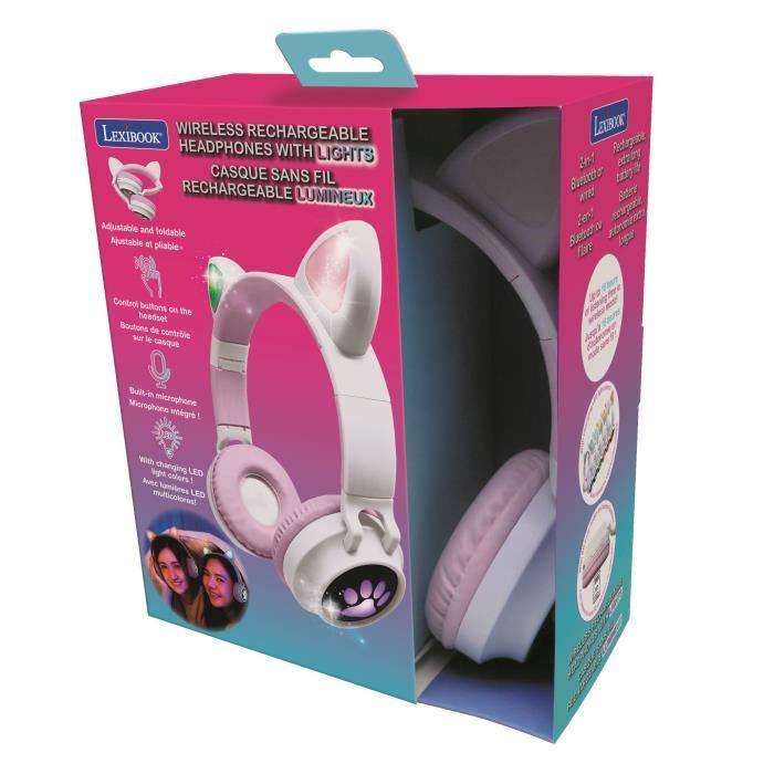 Casque audio 2-en-1 avec oreilles de chat LEXIBOOK - Bluetooth 5.0 - Rose - Pour enfants a partir de 4 ans