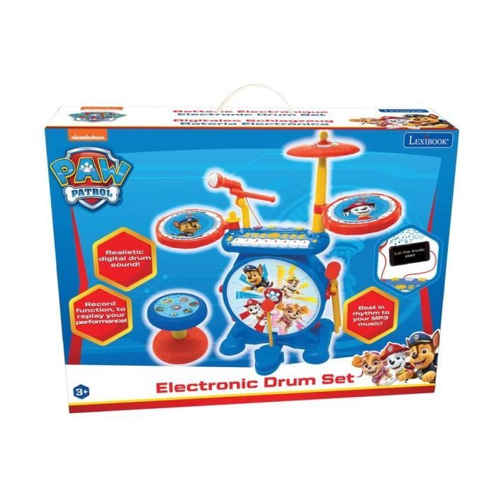 Pat' Patrouille - Batterie Électronique pour enfant - Lumineuse - Complete 3 en 1 - Clavier, cymbales et tabouret - LEXIBOOK