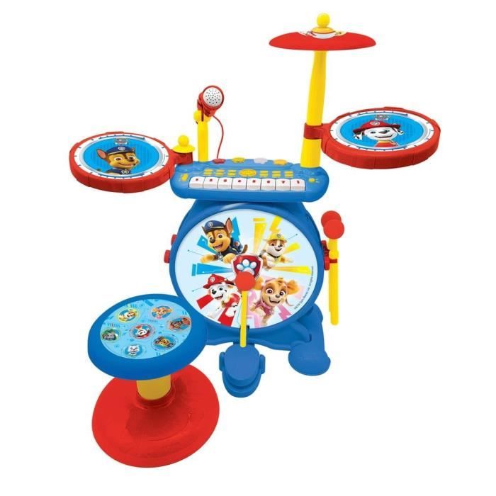 Pat' Patrouille - Batterie Électronique pour enfant - Lumineuse - Complete 3 en 1 - Clavier, cymbales et tabouret - LEXIBOOK