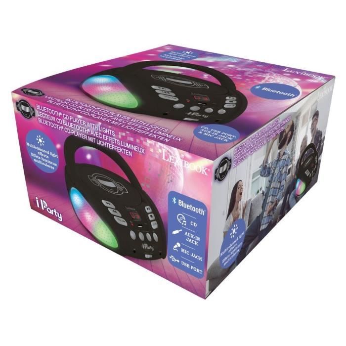 Lecteur CD Bluetooth LEXIBOOK iParty avec Effets Lumineux et USB - Pour Enfant - Noir