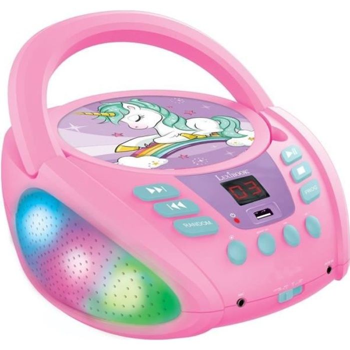 Lecteur CD Portable Bluetooth Licorne - LEXIBOOK - Effets Lumineux - USB - Enfant - Violet - Rose