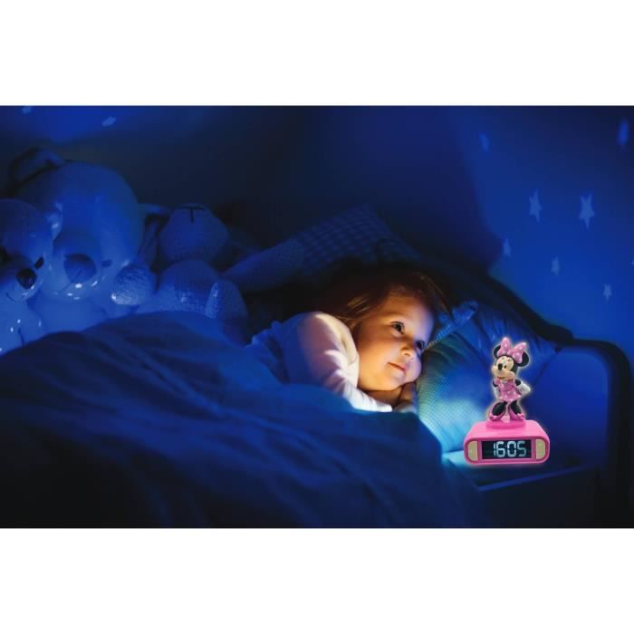 Réveil digital Minnie 3D avec veilleuse lumineuse et effets sonores - LEXIBOOK - Pile - Rose et noir