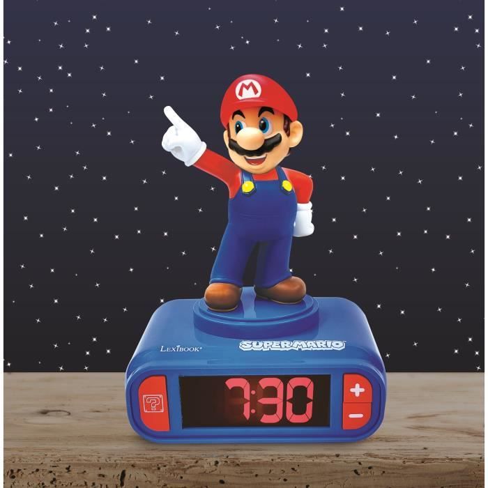 SUPER MARIO - Réveil digital avec veilleuse lumineuse en 3D et effets sonores - LEXIBOOK