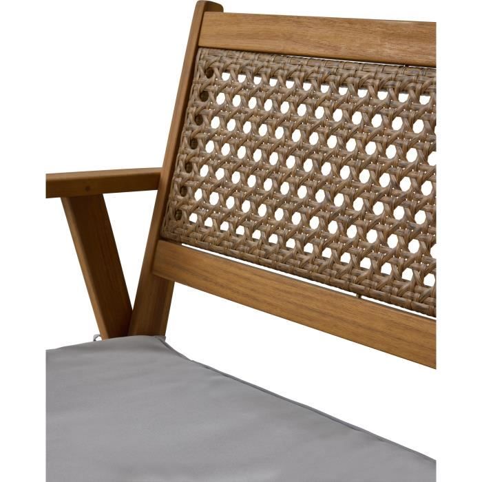 Banquette de jardin LIANZA - 2 places - Acacia et cannage en résine tressée - L121 x H71 x P78 cm