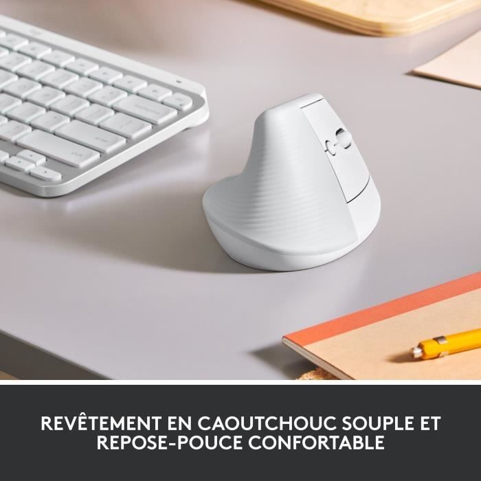 Souris Logitech Lift Ergonomique Verticale, Sans Fil, Silencieuse - Blanc