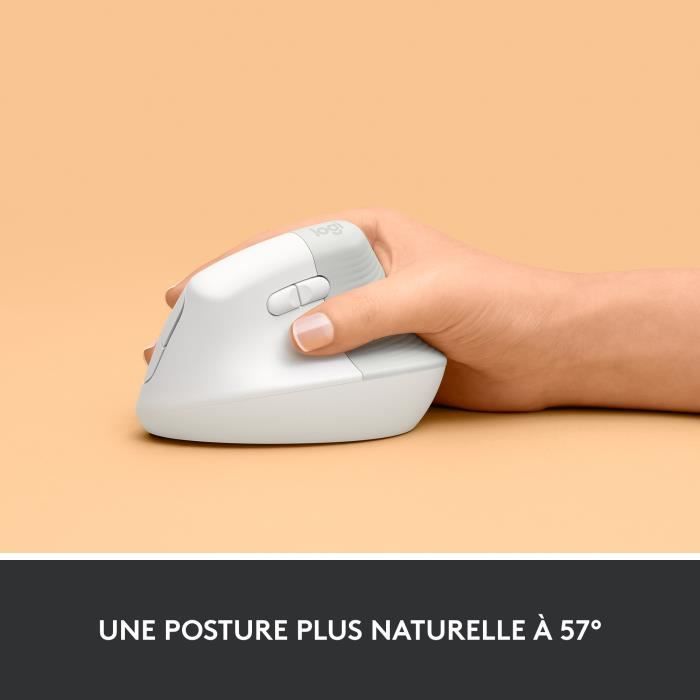 Souris Logitech Lift Ergonomique Verticale, Sans Fil, Silencieuse - Blanc