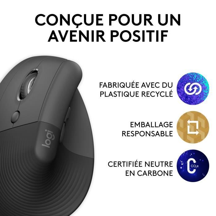 Souris Logitech Lift Left Ergonomique Verticale, Sans Fil, Silencieuse - Graphite