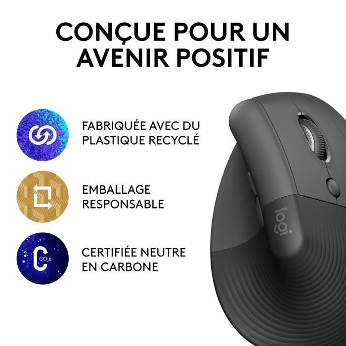 Souris ergonomique - Sans fil - Logitech - Droitier - Graphite