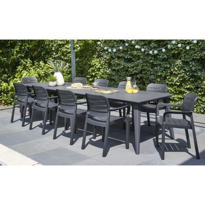 Table de jardin rectangulaire 320 cm Graphite - ALLIBERT BY KETER - 8 a 12 personnes avec allonges - LIMA