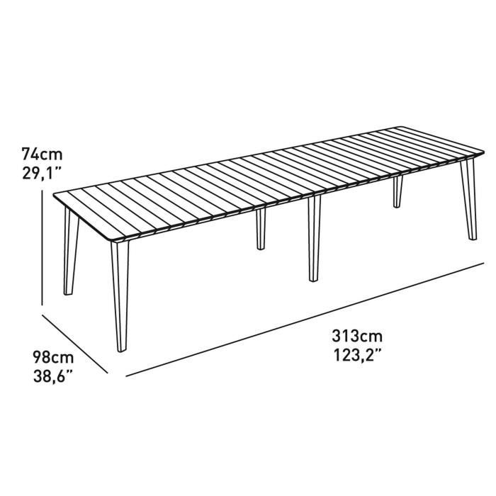 Table de jardin rectangulaire 320 cm Graphite - ALLIBERT BY KETER - 8 a 12 personnes avec allonges - LIMA